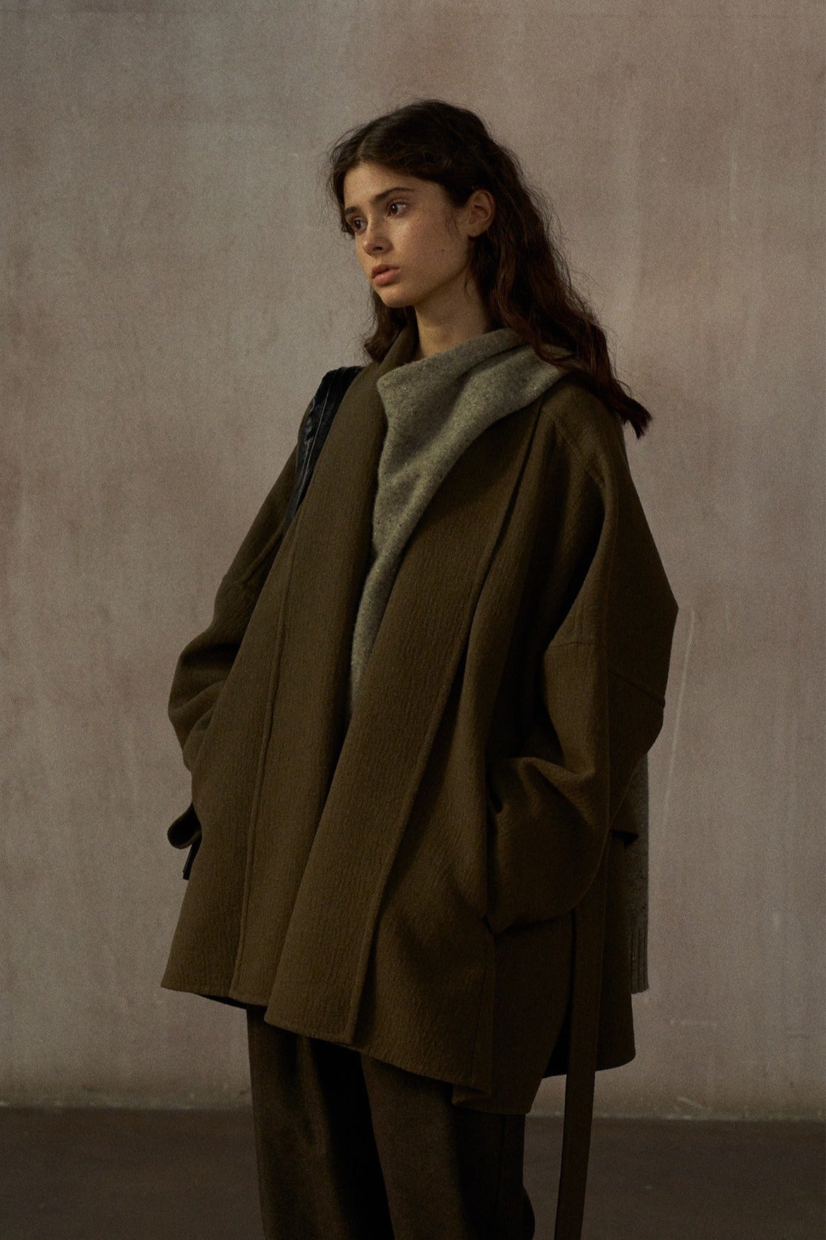 Wool blend batwing silhouette relaxed fit jacket | 2 color