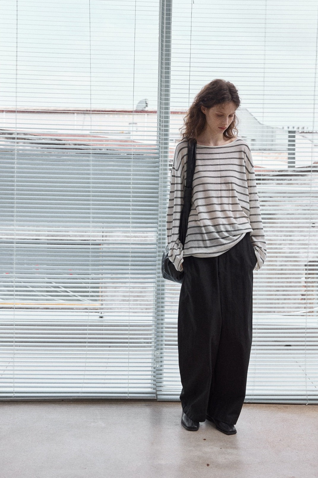 Wool blend lightweight loose-fit striped knitwear | 4 color