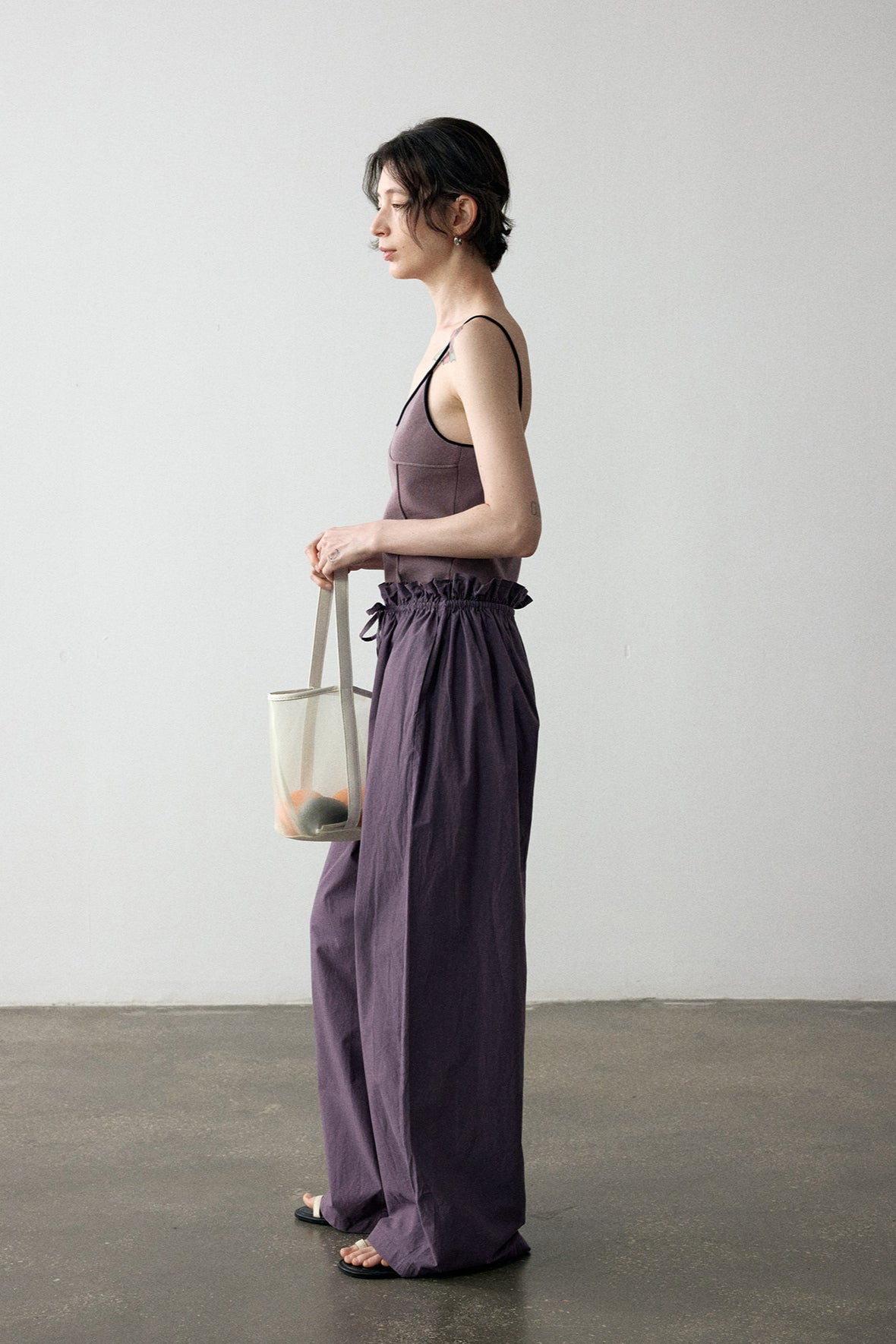 100% cotton crisp feel peplum waist pants | 4 color