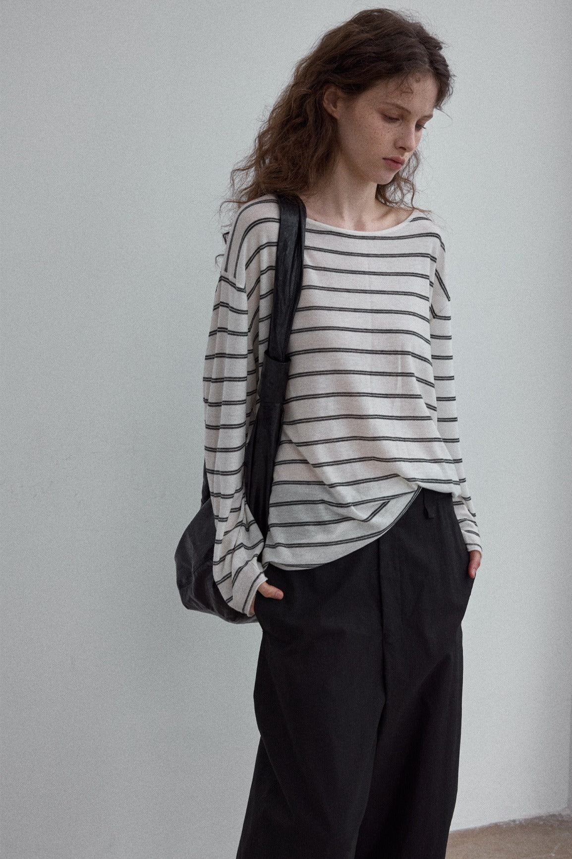 Wool blend lightweight loose-fit striped knitwear | 4 color