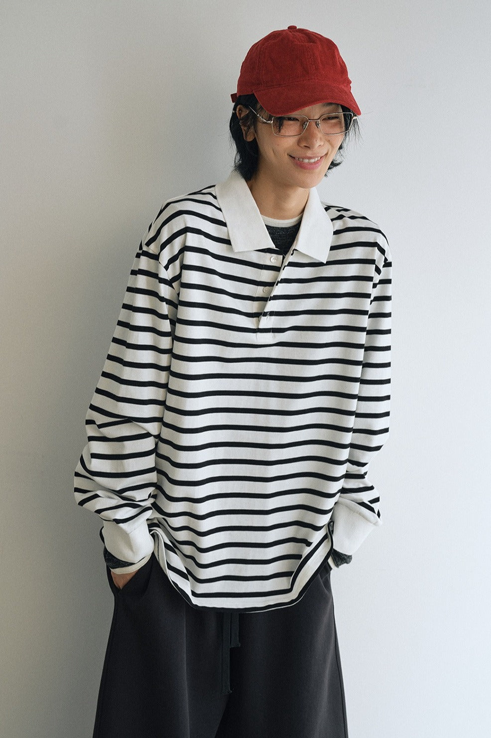 100% cotton loose-fit stripe pattern polo t-shirt | 4 color