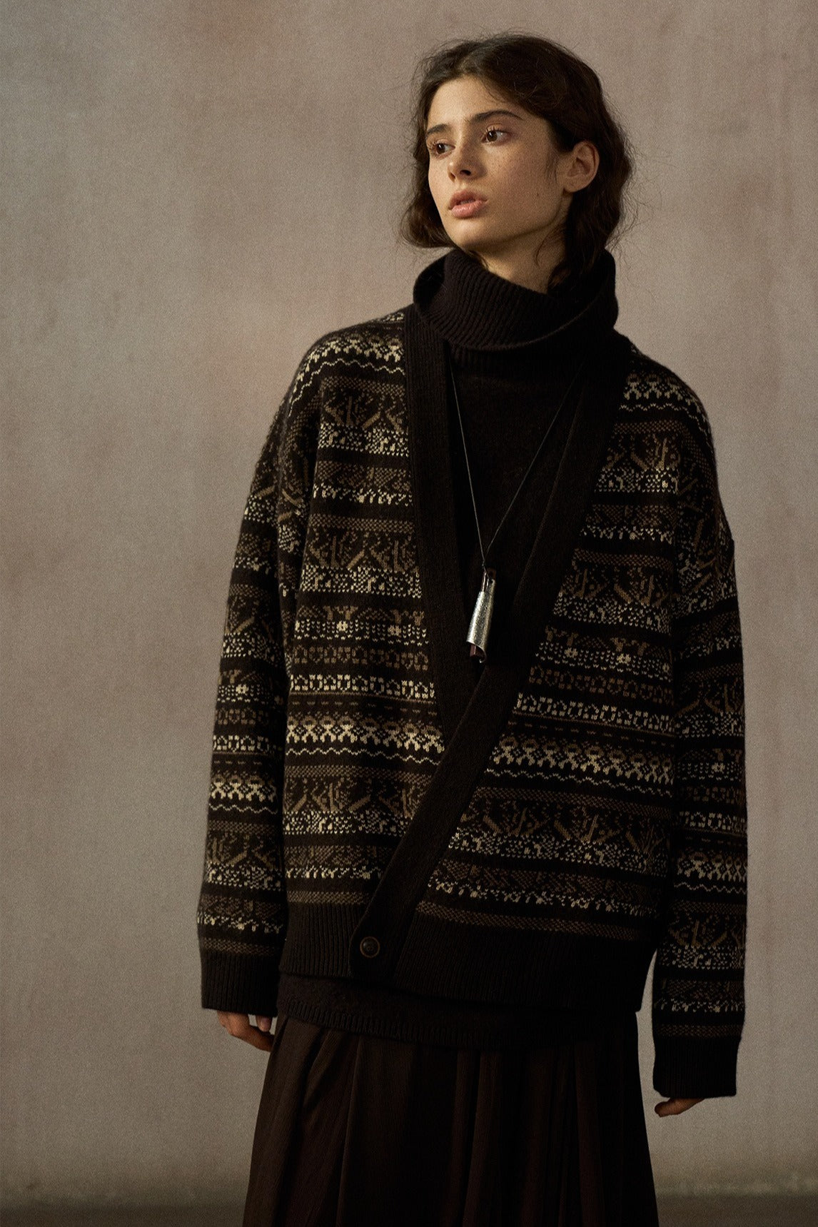 Wool blend loose-fit jacquard cardigan | 2 color