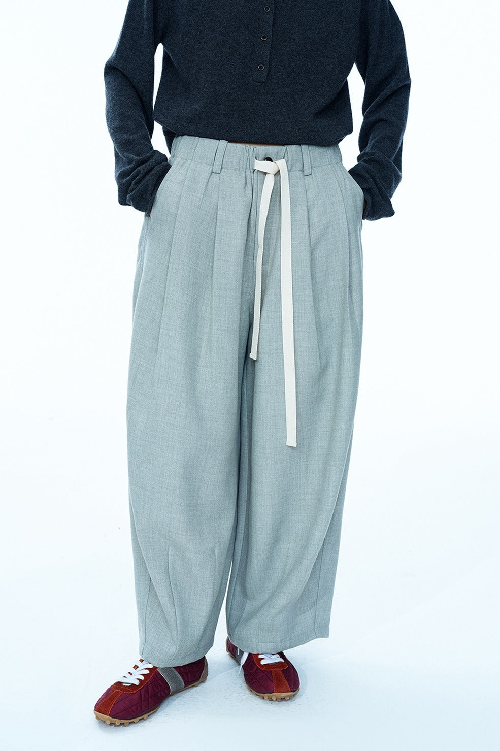 Relaxed fit banana shape cropped casual pants | 4 color