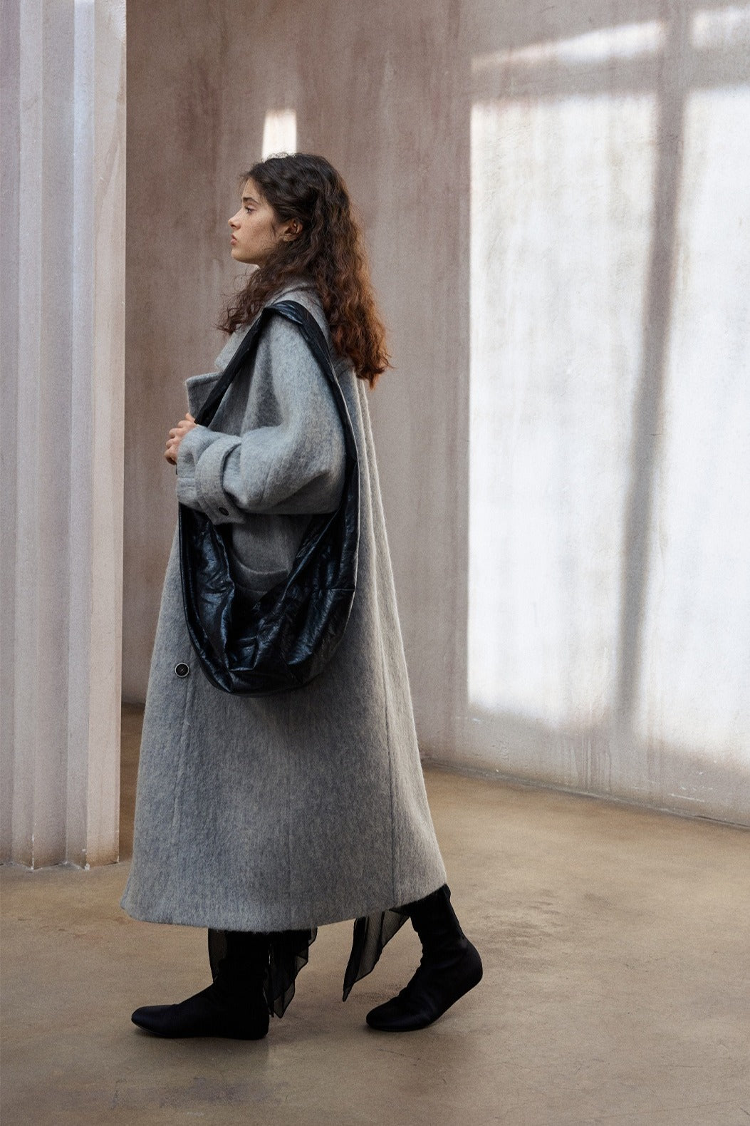 Wool blend single-faced fabric ultra-loose fit overcoat | 4 color