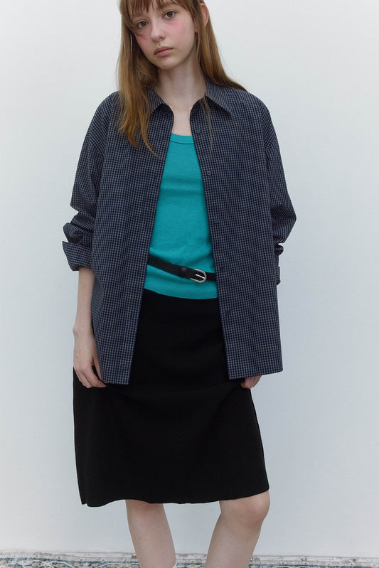100% cotton mini check pattern mid-length shirt | 3 color