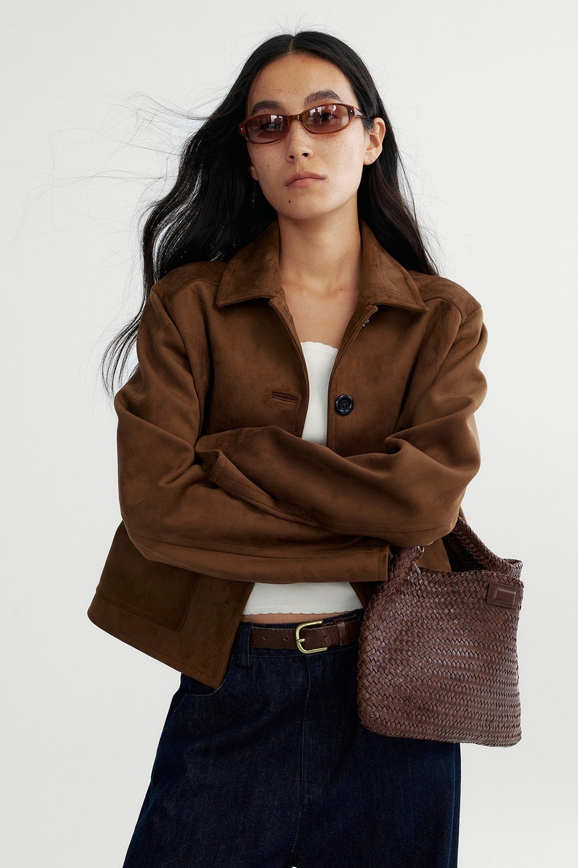 Vintage style fuzzy texture cropped short jacket