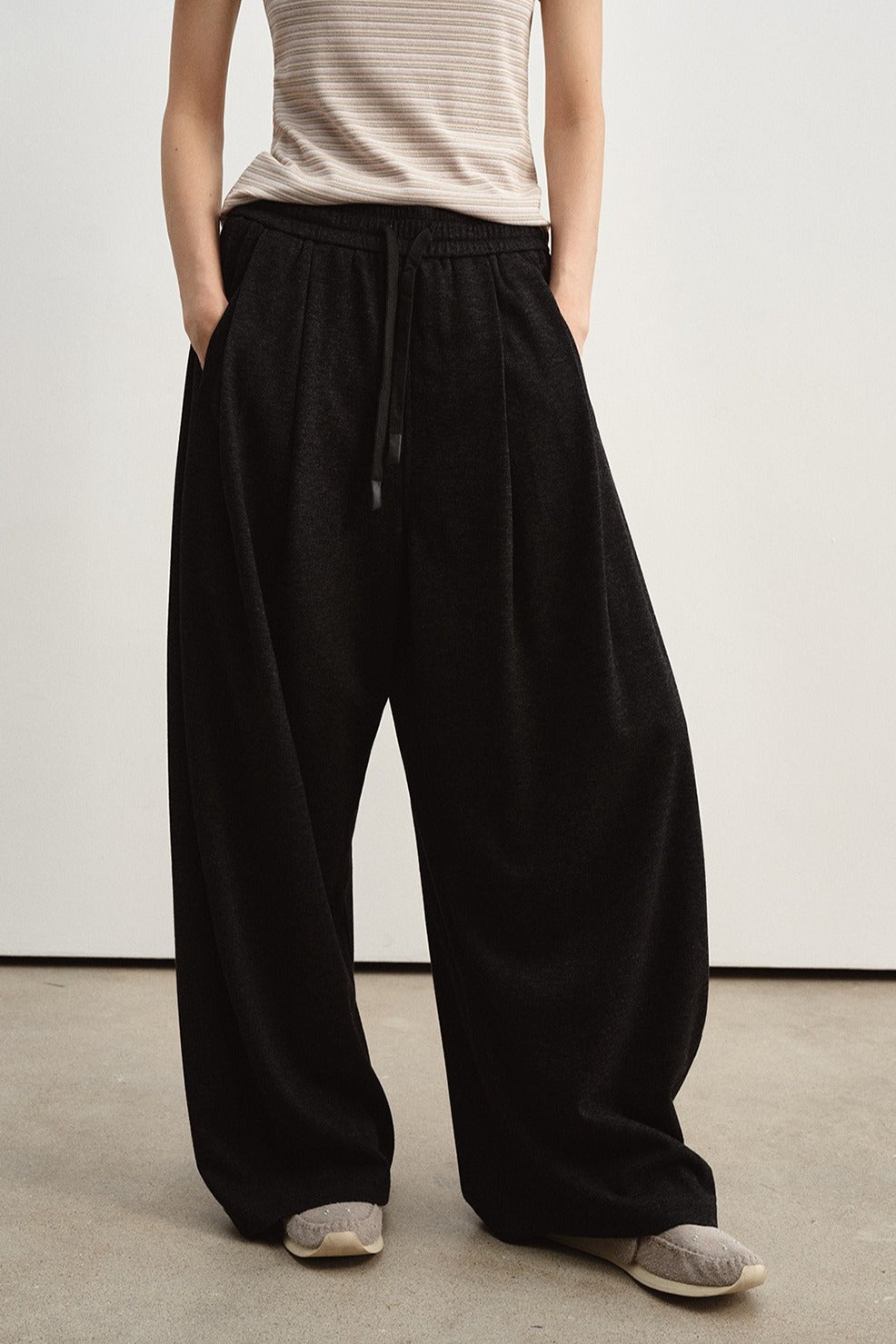 Soft drape elastic drawstring waist casual pants | 4 color