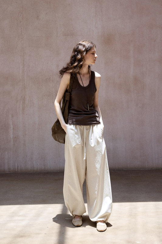 Lyocell blend cotton relaxed-fit tapered ankle pants