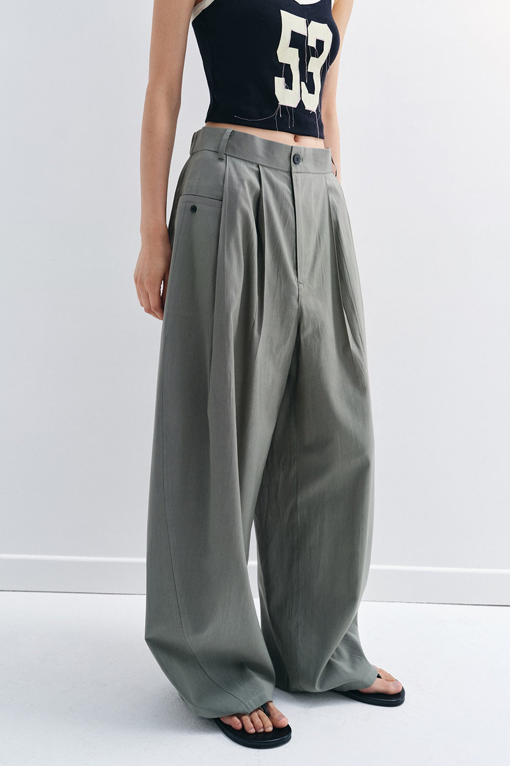 Viscose blend cool feel banana-shape loose pants | 4 color