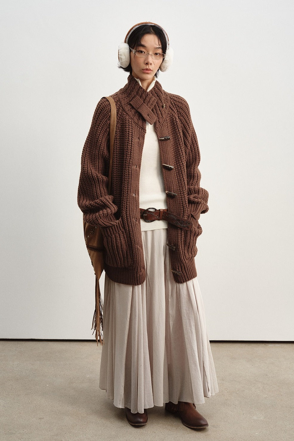 Chunky knit horn buttons mid-length cardigan | 4 color