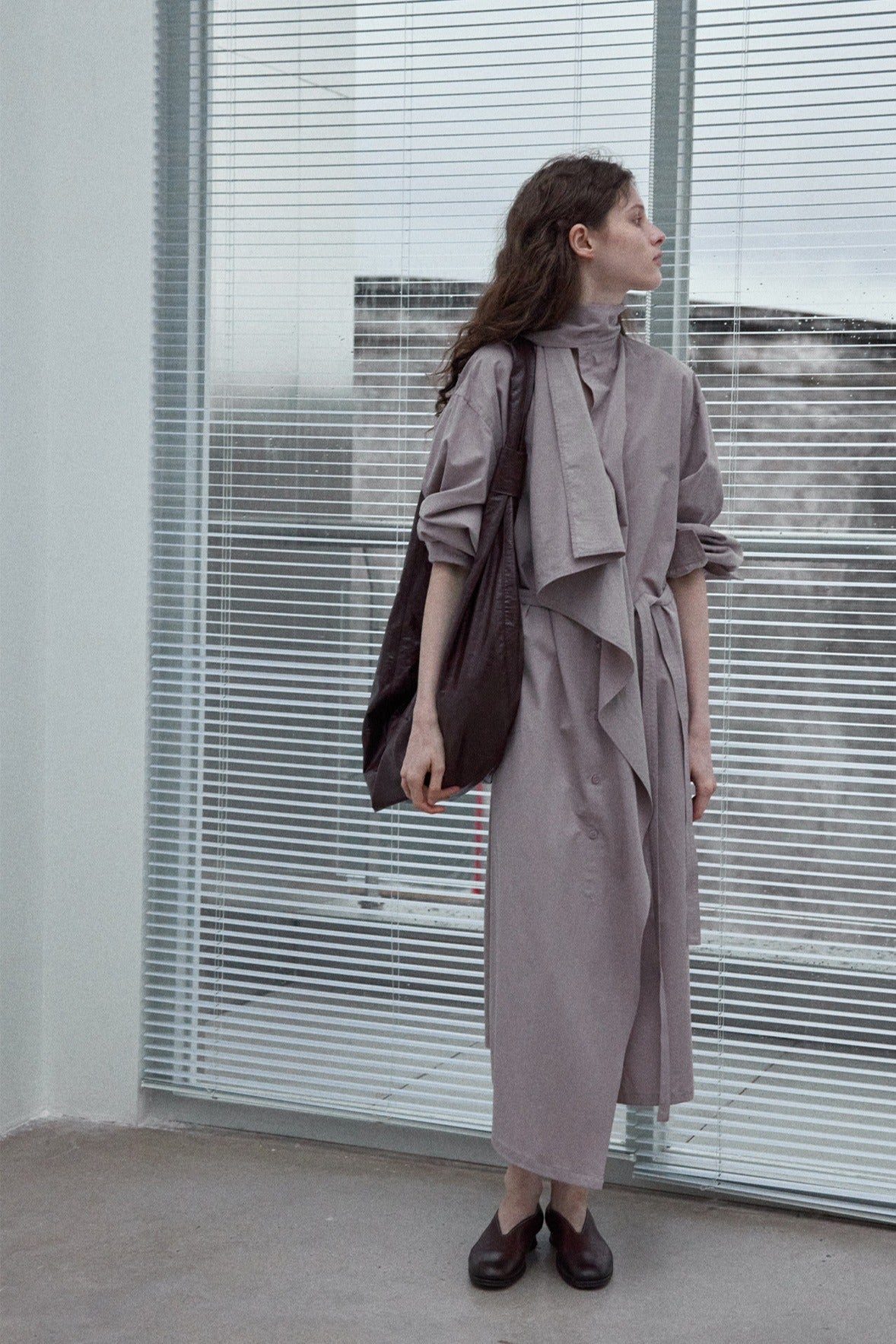 Cotton blend irregular flutter collar lightweight trench coat | 3 color