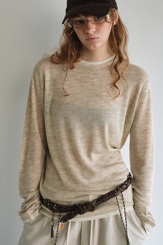 Acrylic-linen fake two-piece lightweight knitwear | 3 color