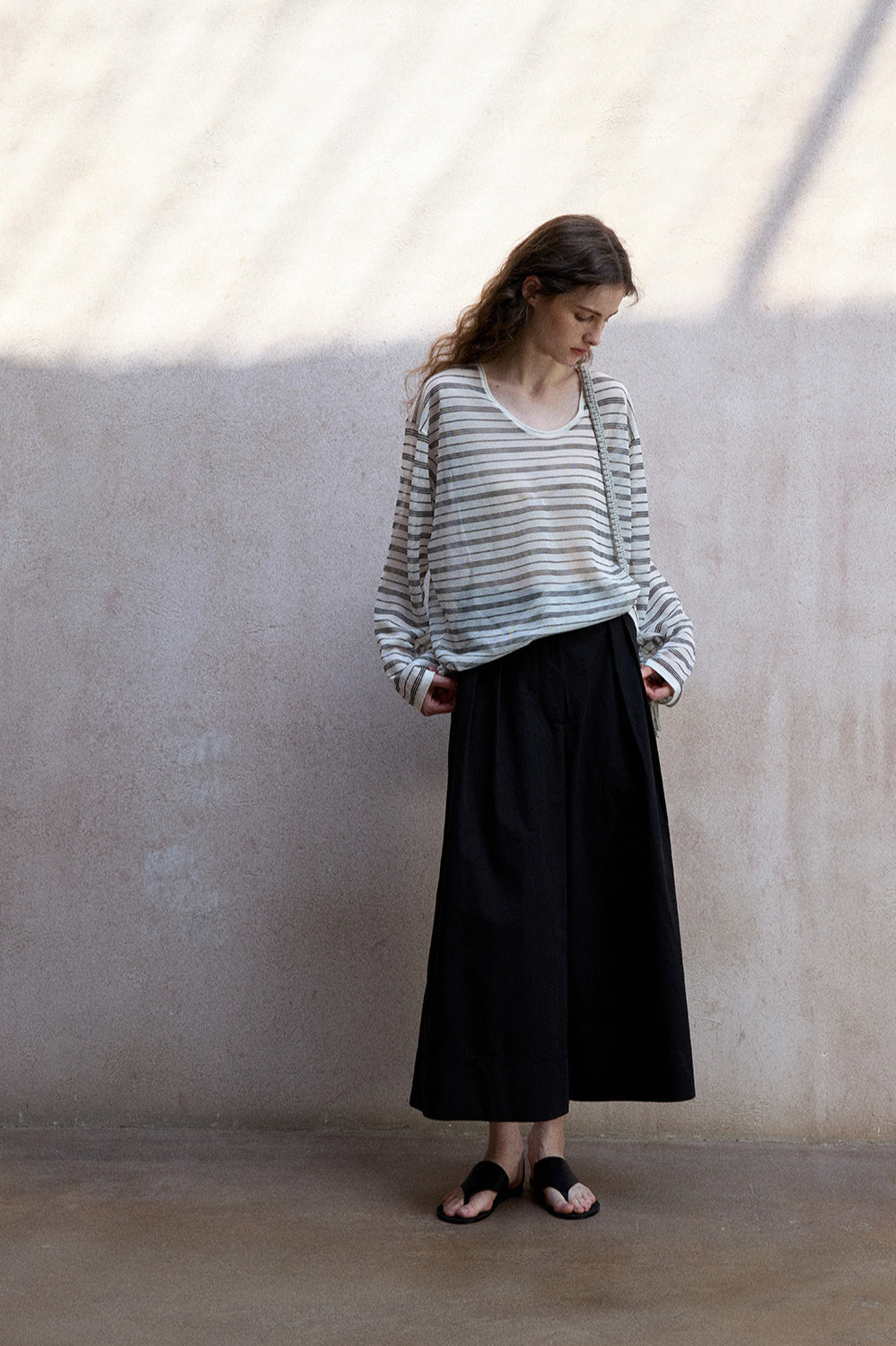 100% cotton straight wide-leg 9/8 pants | 3 color