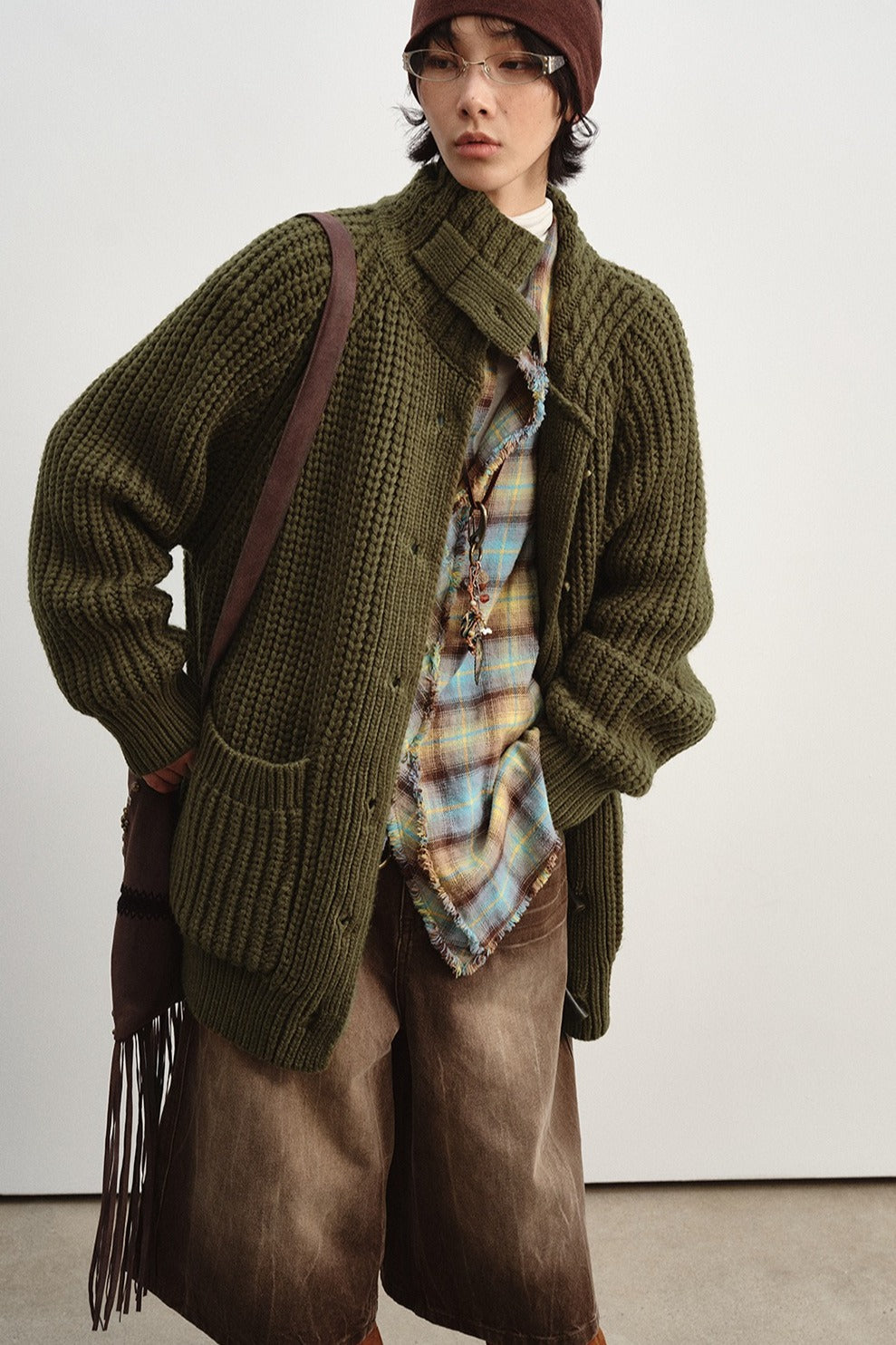 Chunky knit horn buttons mid-length cardigan | 4 color