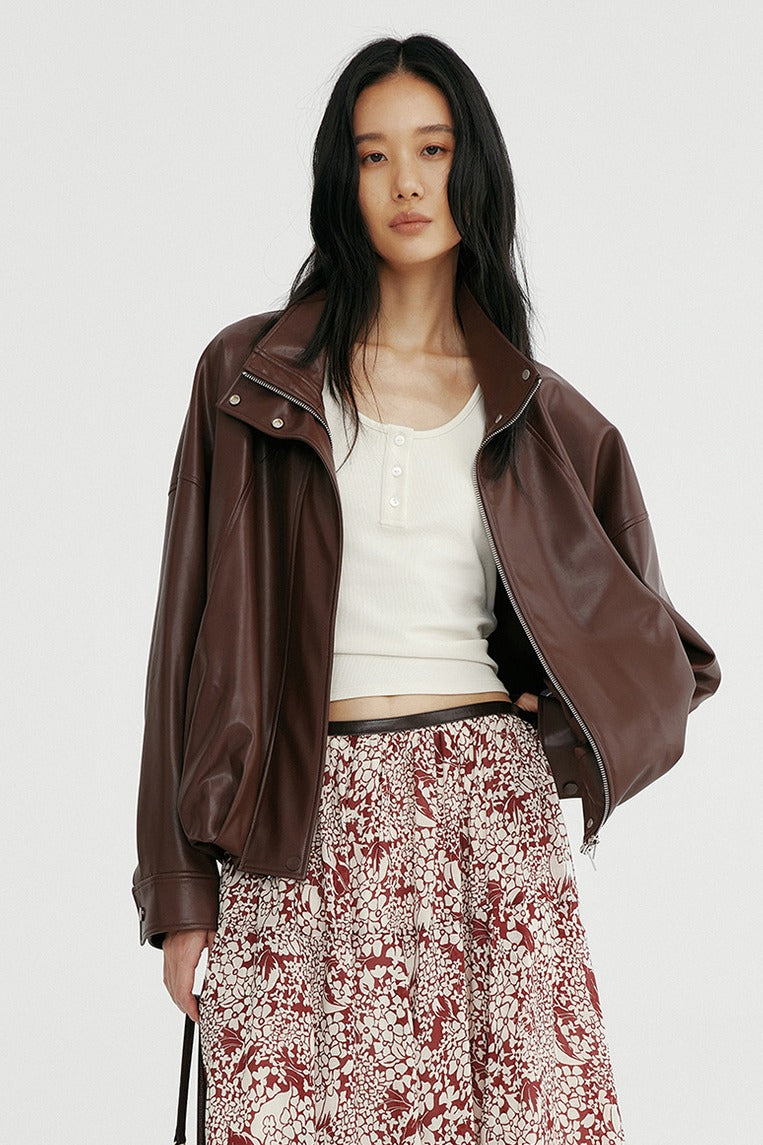 Matte-finish cropped PU jacket | 2 color