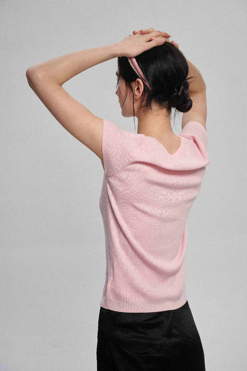 Wool containing soft ribbed knit T-shirt