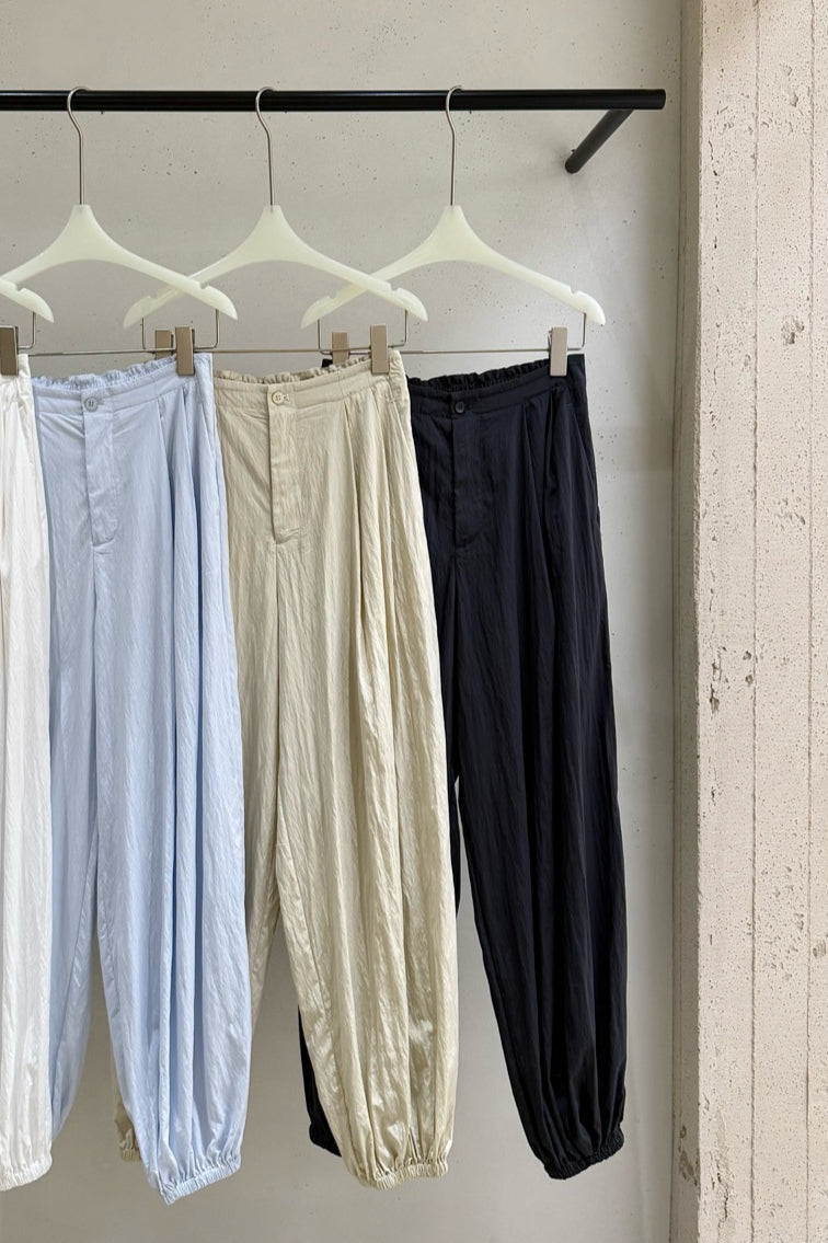 Viscose blend wrinkled fabric elastic cuff pants | 4 color