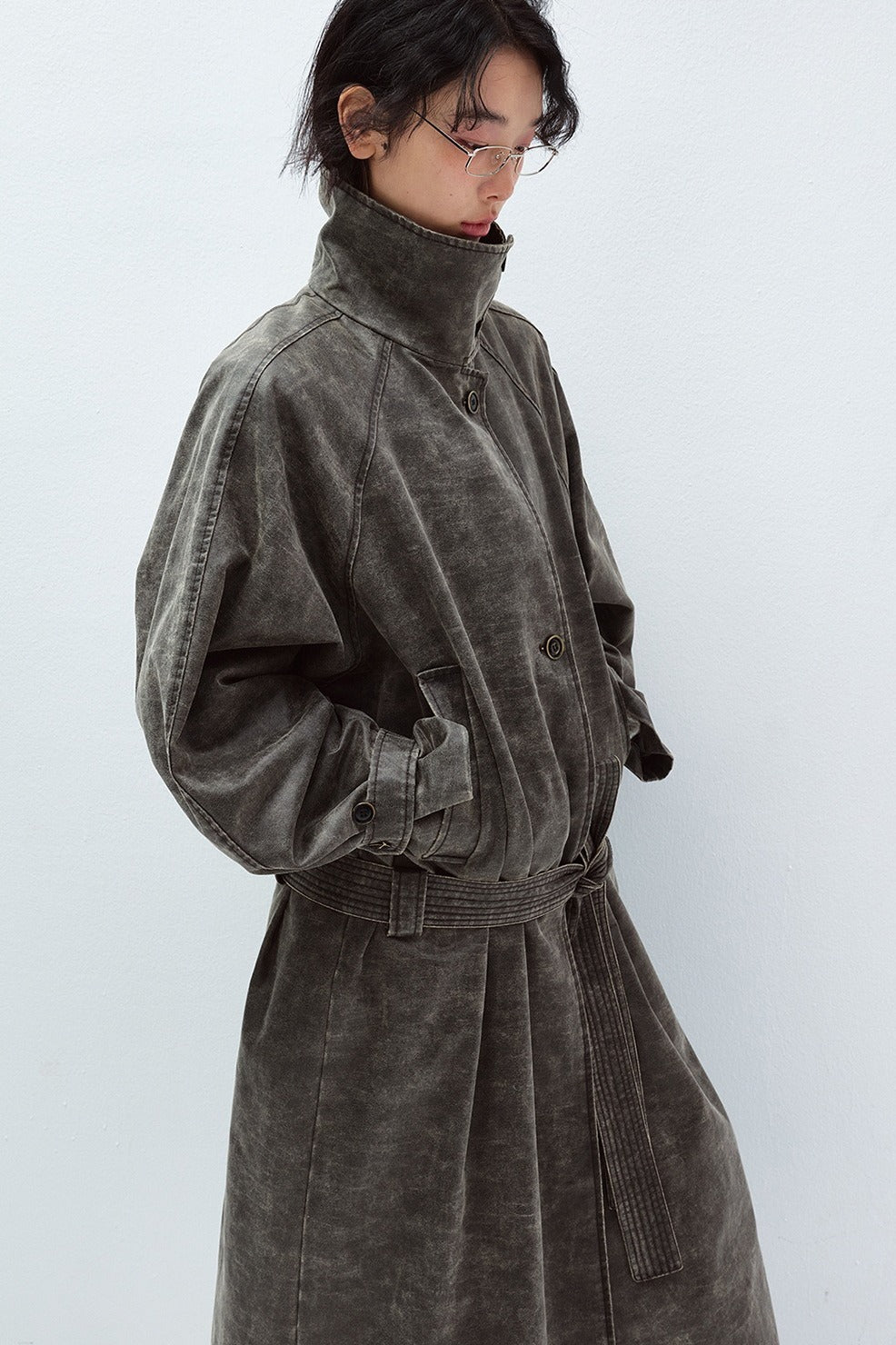 Vintage washed belted waist oversized trench coat | 2 color