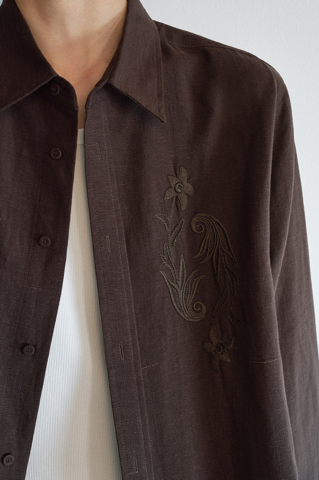 Linen blend relaxed-fit embroidery shirt | 3 color