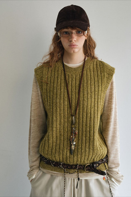 100% wool chunky texture rib vest | 4 color