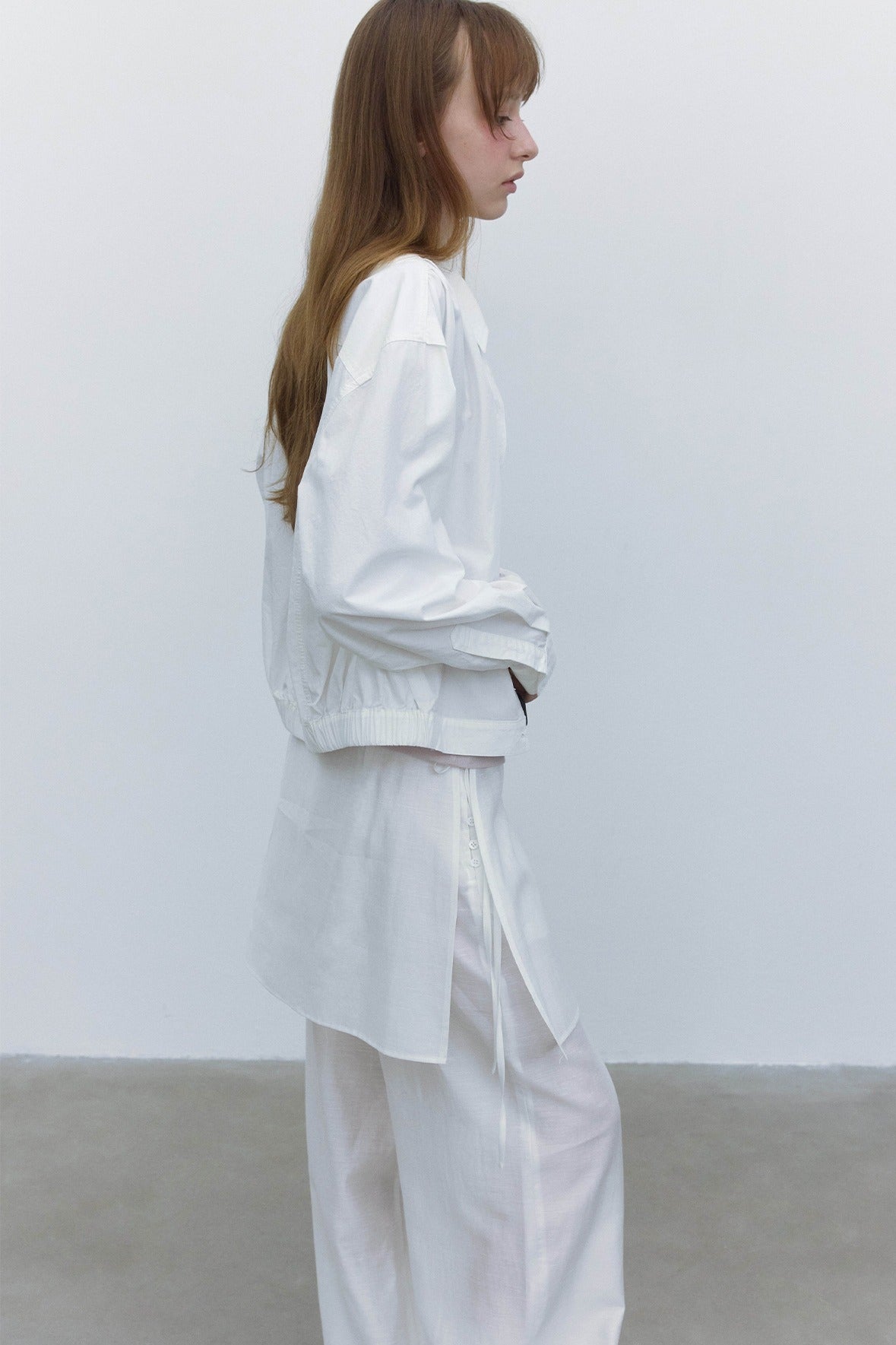 Cotton blend cropped elastic waist shirt jacket | 3 color