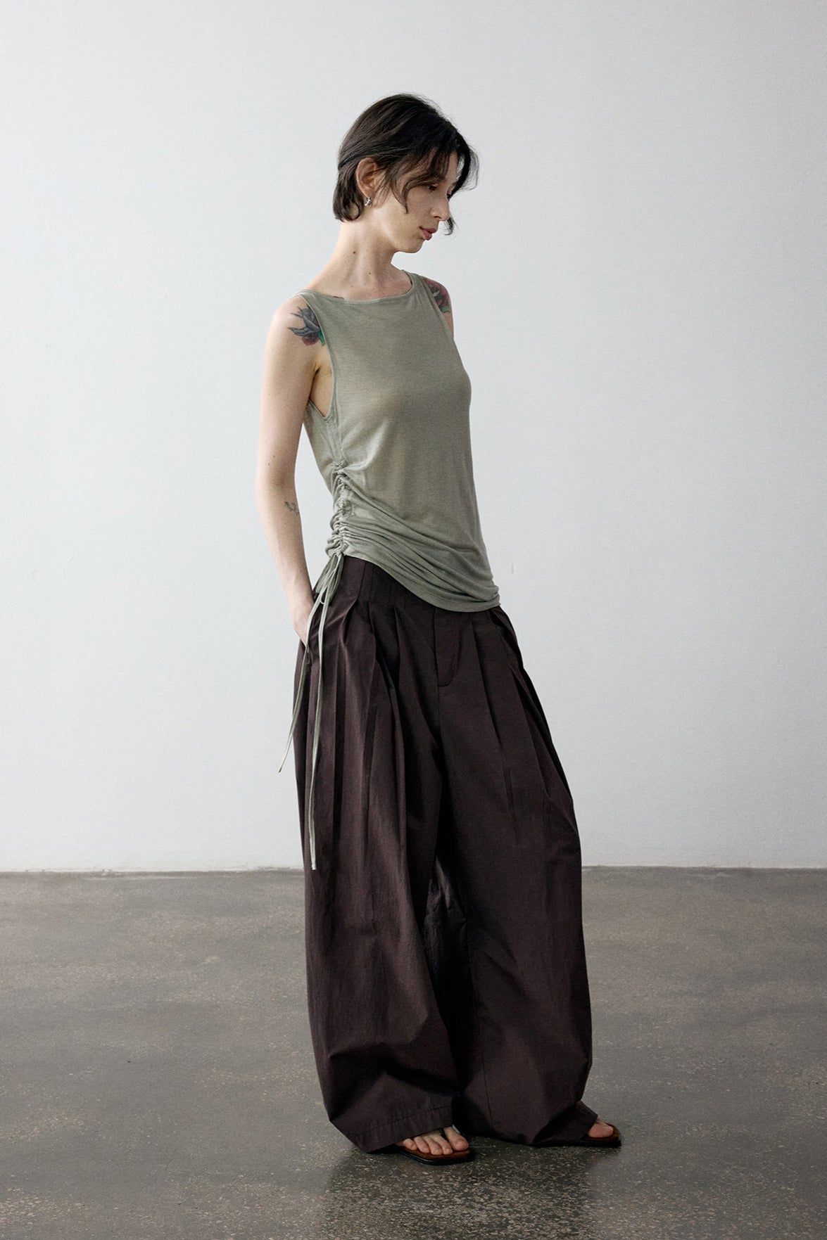 100% cotton paper-like texture wide leg pants | 4 color