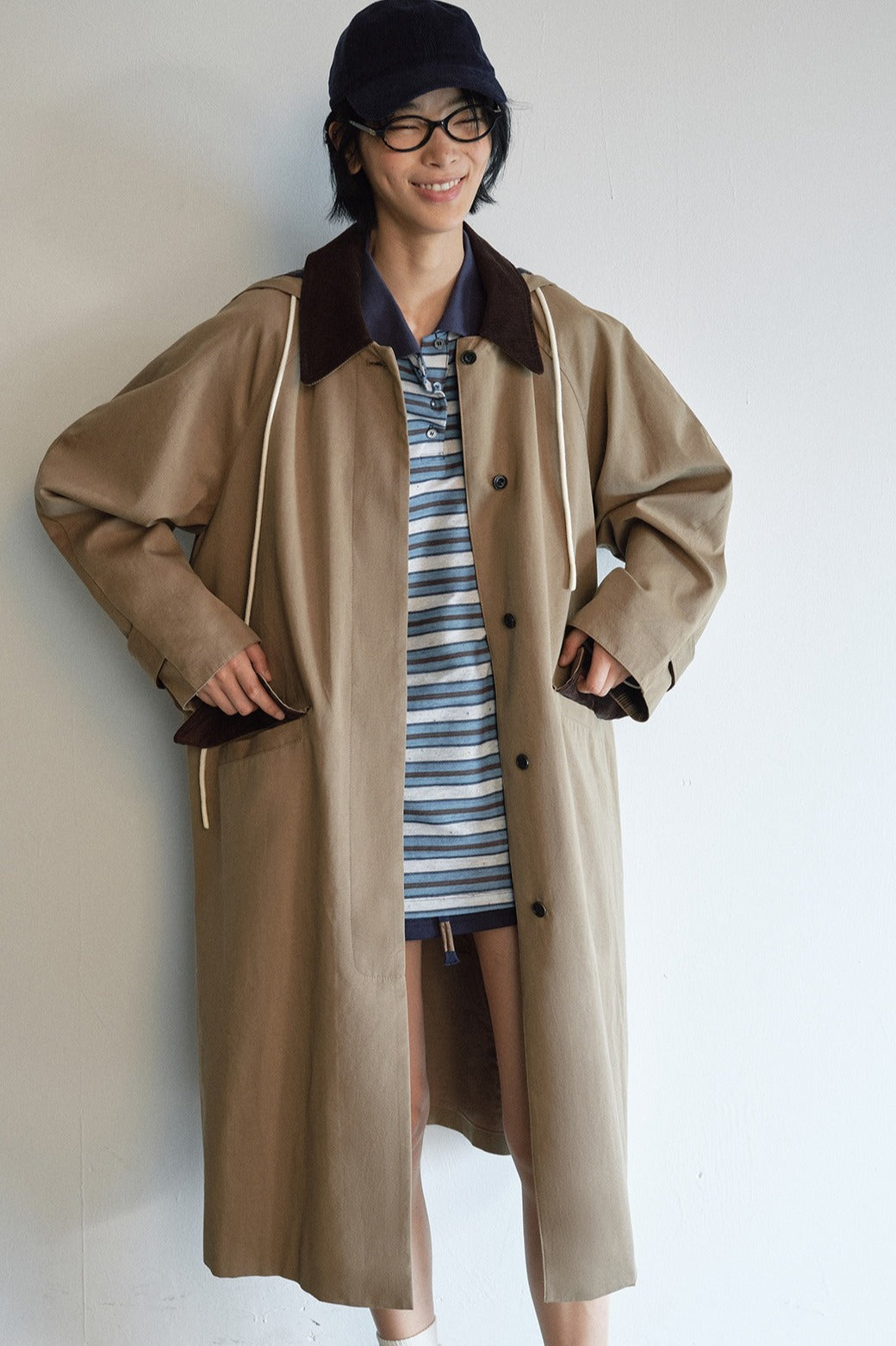 Color-block loose-fit barn style trench coat | 2 color