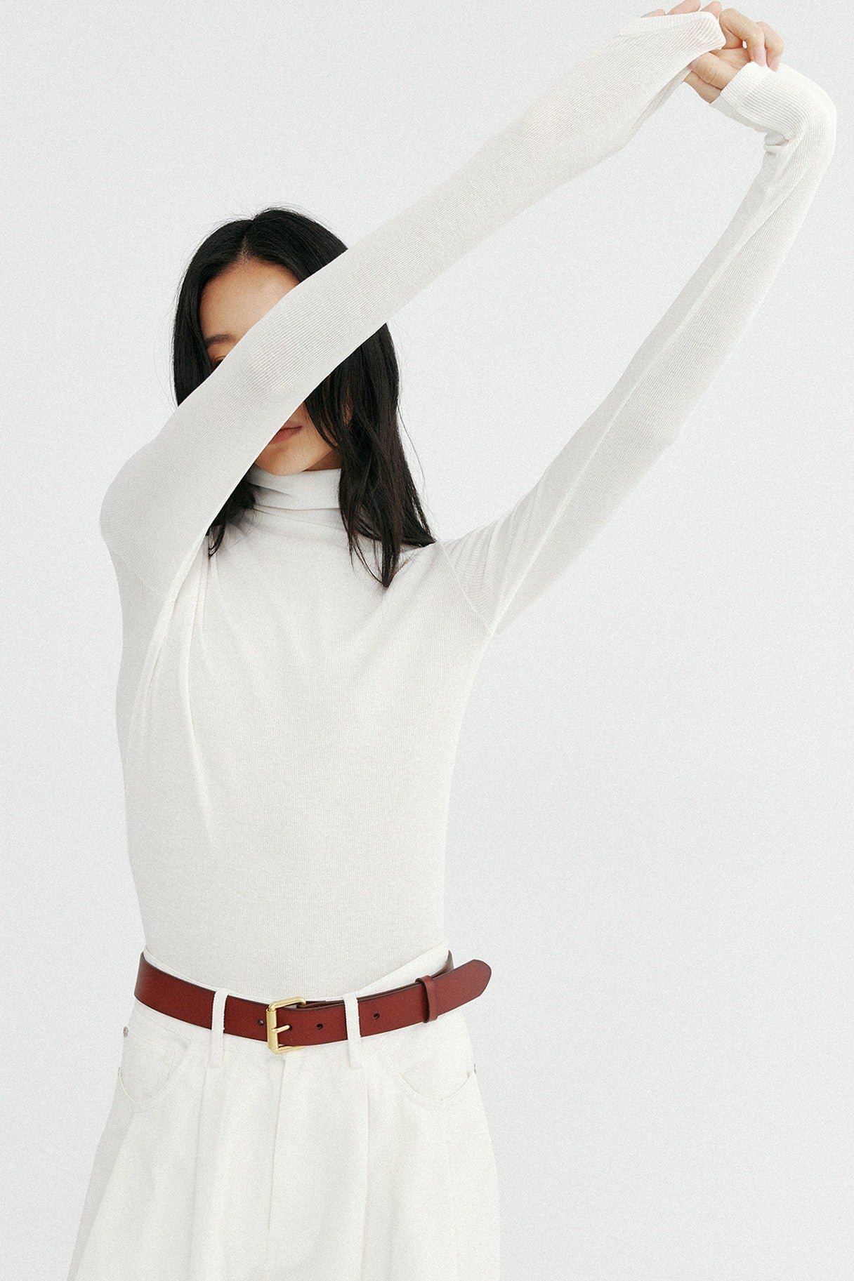 Cotton blend sleek high neck knitwear | 4 color