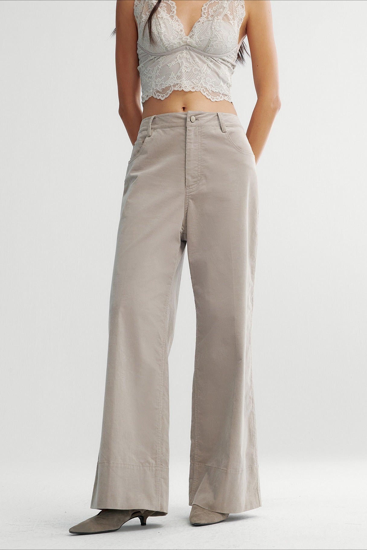 Cotton blend straight leg corduroy versatile pants | 2 color