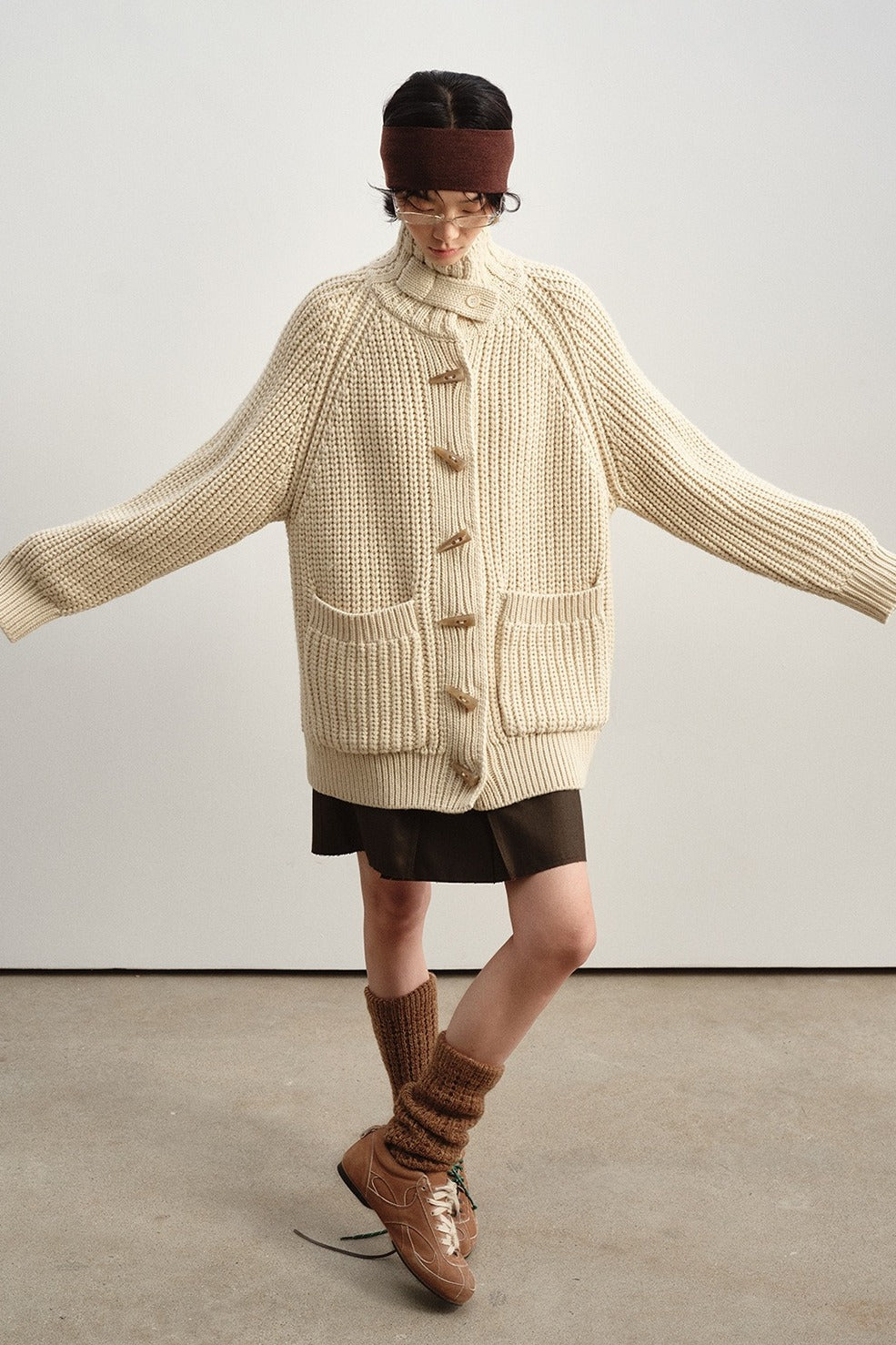 Chunky knit horn buttons mid-length cardigan | 4 color