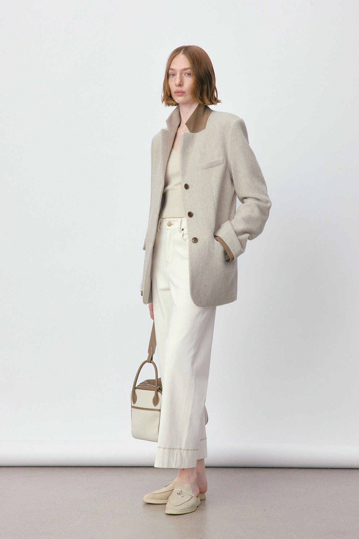 Wool-cashmere chic fit mid-length suit jacket