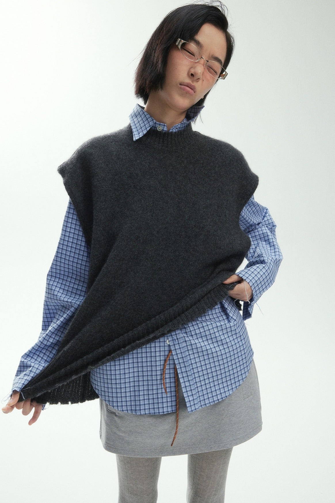 Wool blend yak down raw-edge loose vest | 3 color