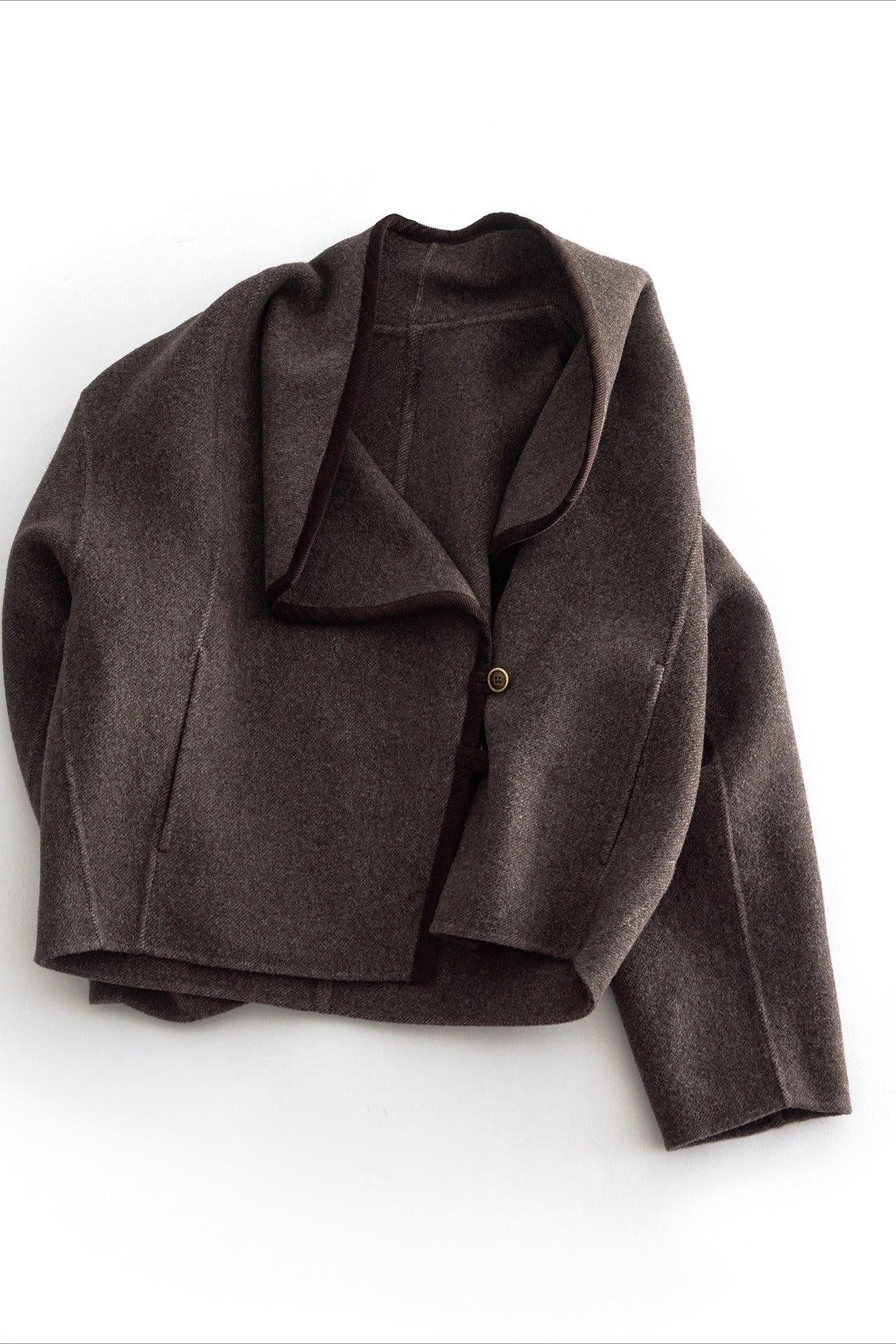 Wool-silk-alpaca relaxed fit large lapel jacket | 2 color