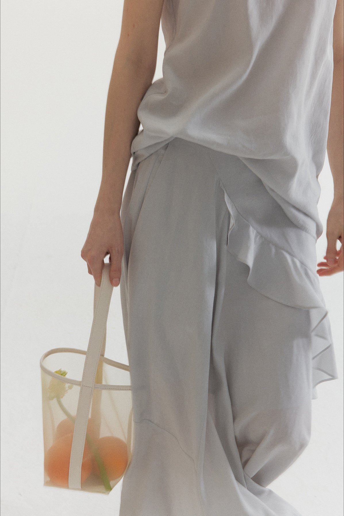 100% lyocell ruffled edge irregular hem soft skirt | 4 color