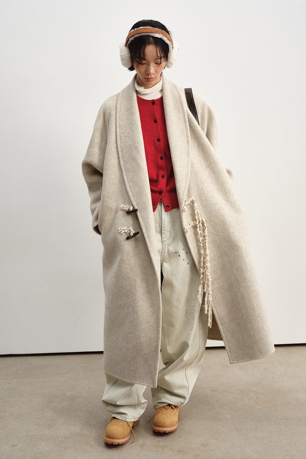 Wool-silk-angora ultra-loose V-neck over coat | 3 color