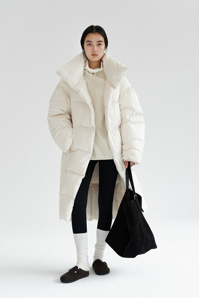 Cocoon-shape stand collar down coat | 2 color