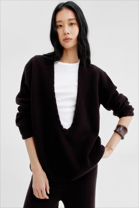 100% wool deep V-neck twist edges sweater | 3 color