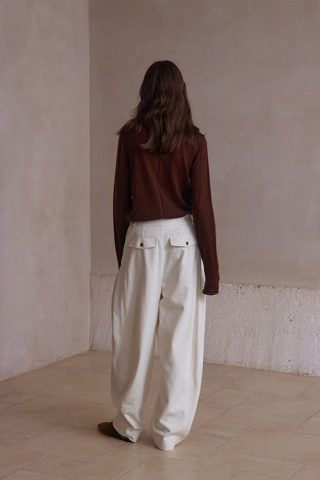 Cotton blend curved loose pants | 4 color