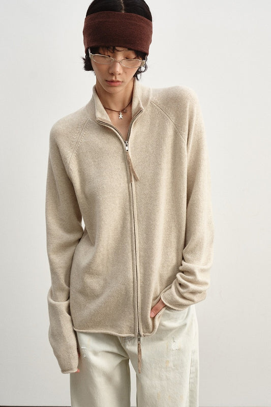 Wool blend slouchy fit dual-zip cardigan | 8 color