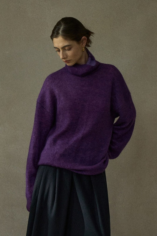 Mohair blend stacked high neck cozy loose sweater | 4 color