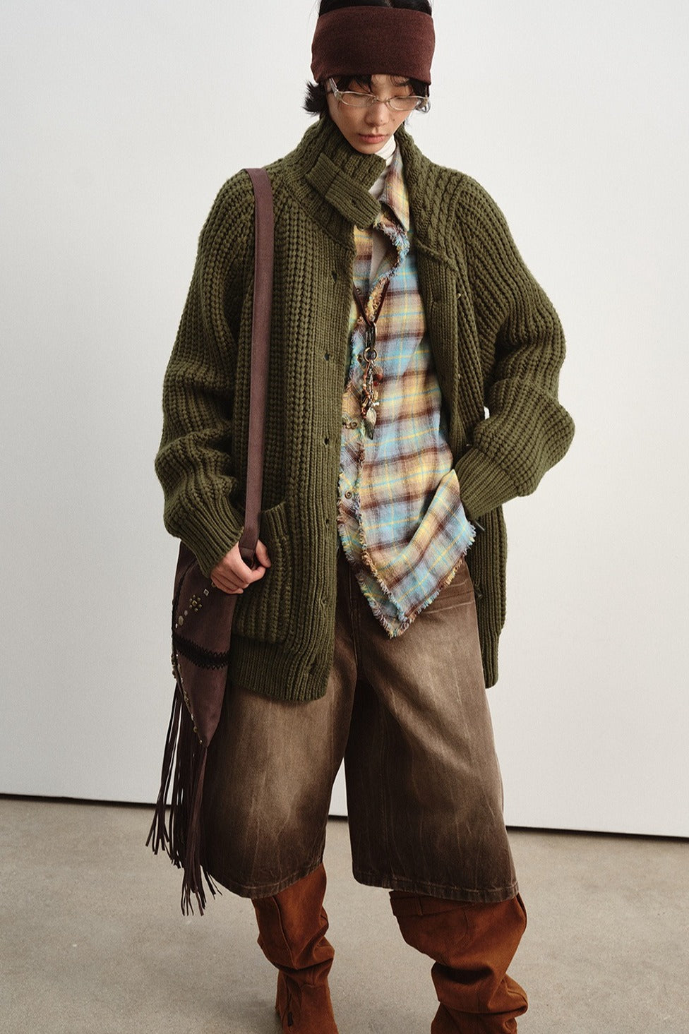 Chunky knit horn buttons mid-length cardigan | 4 color