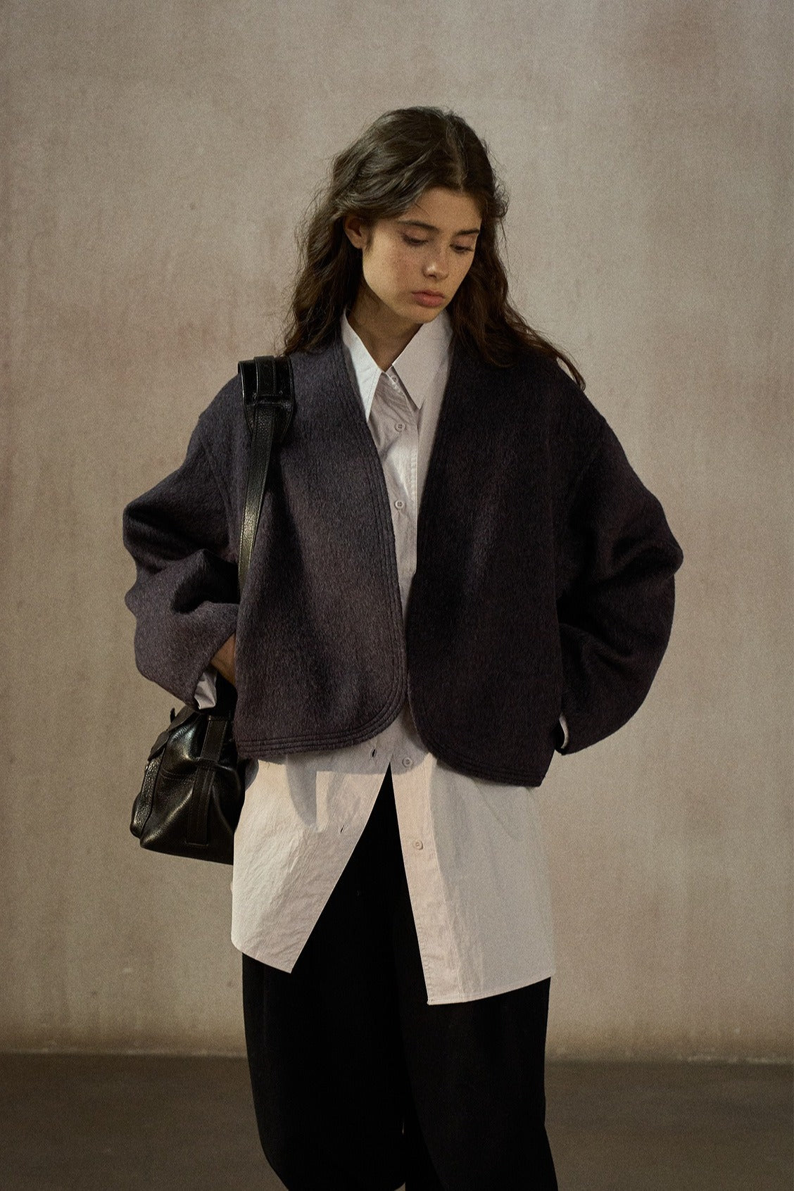 Wool-alpaca structured fit cropped jacket | 4 color