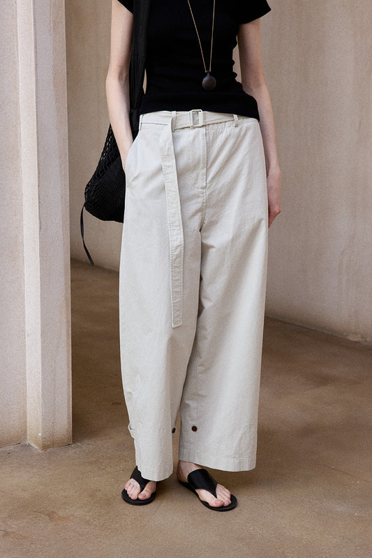 Cotton blend comfortable straight-leg pants with a belt | 3 color