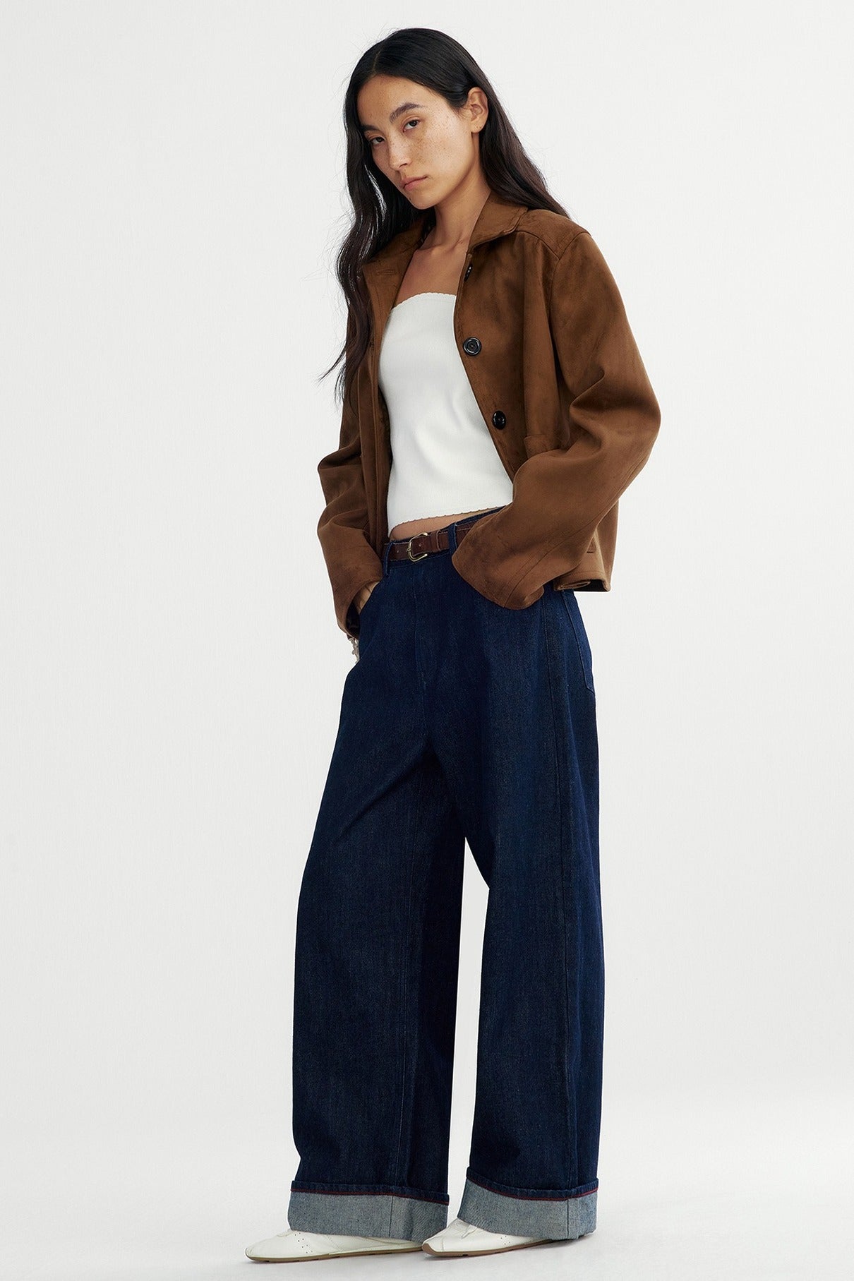 Vintage style fuzzy texture cropped short jacket
