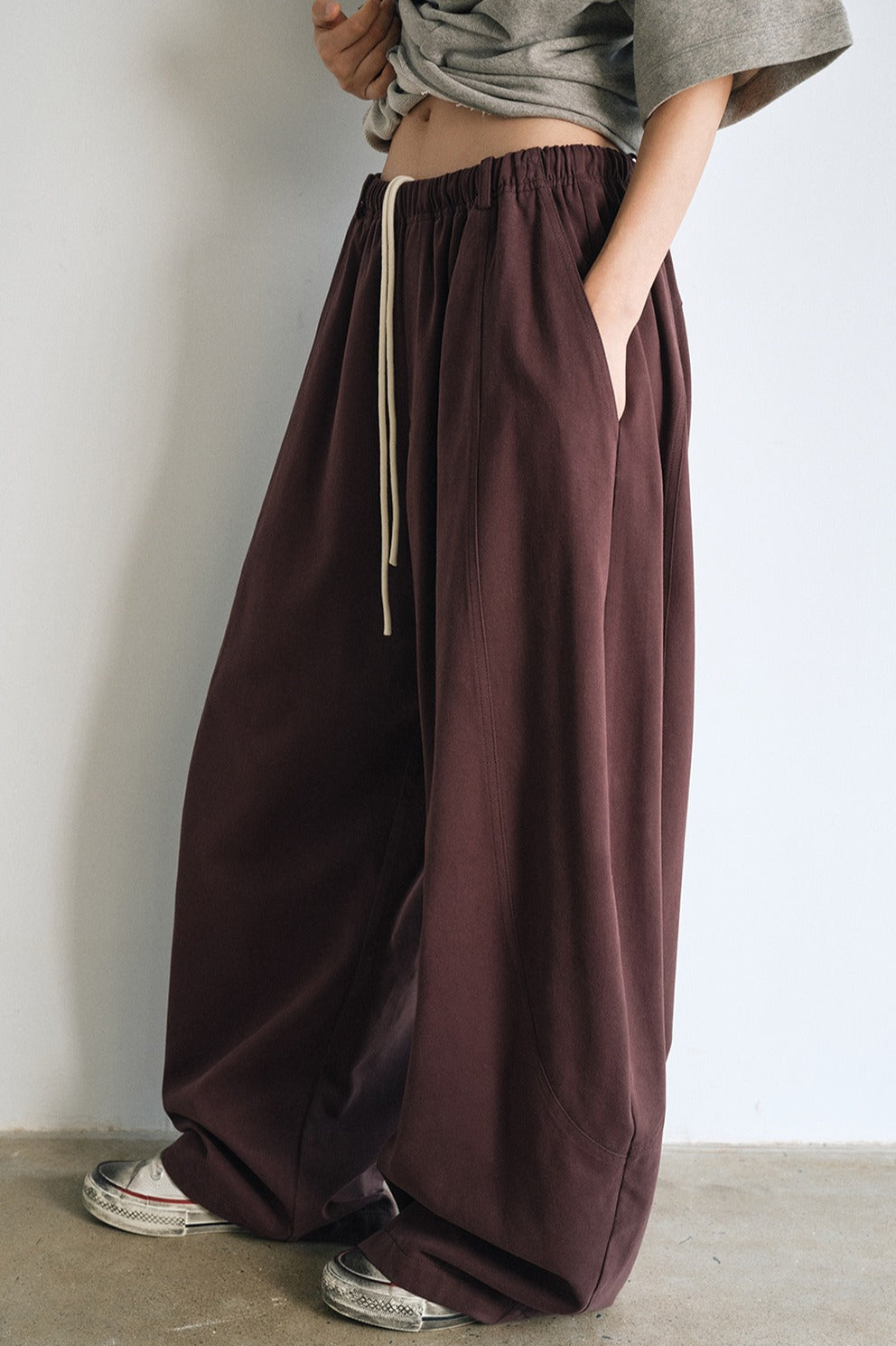 Cotton blend ultra-relaxed patchwork banana silhouette pants | 5 color