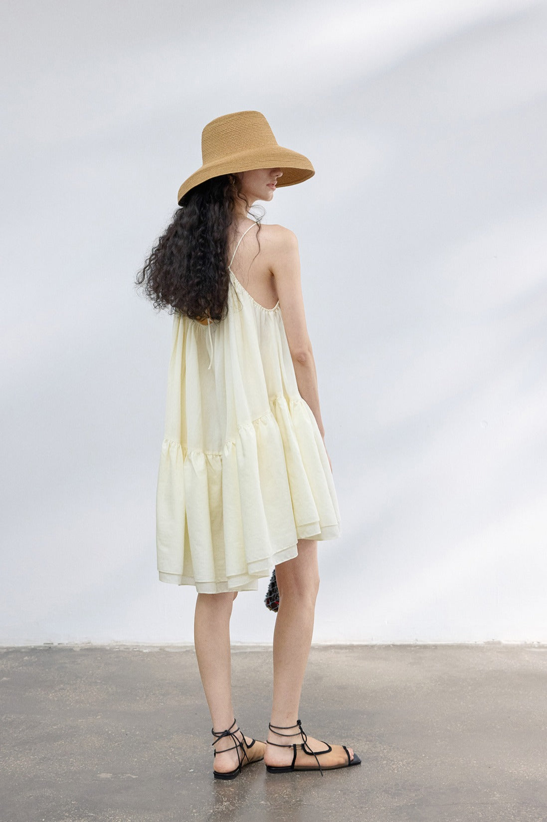 Lyocell blend voluminous asymmetrical hem dress | 4 color