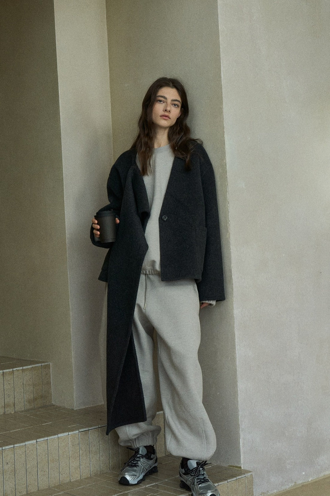 Wool-alpaca scarf-collar elegant jacket | 3 color