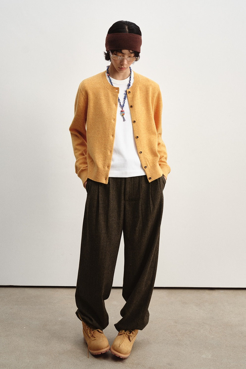 Wool blend herringbone pattern relaxed fit pants | 2 color