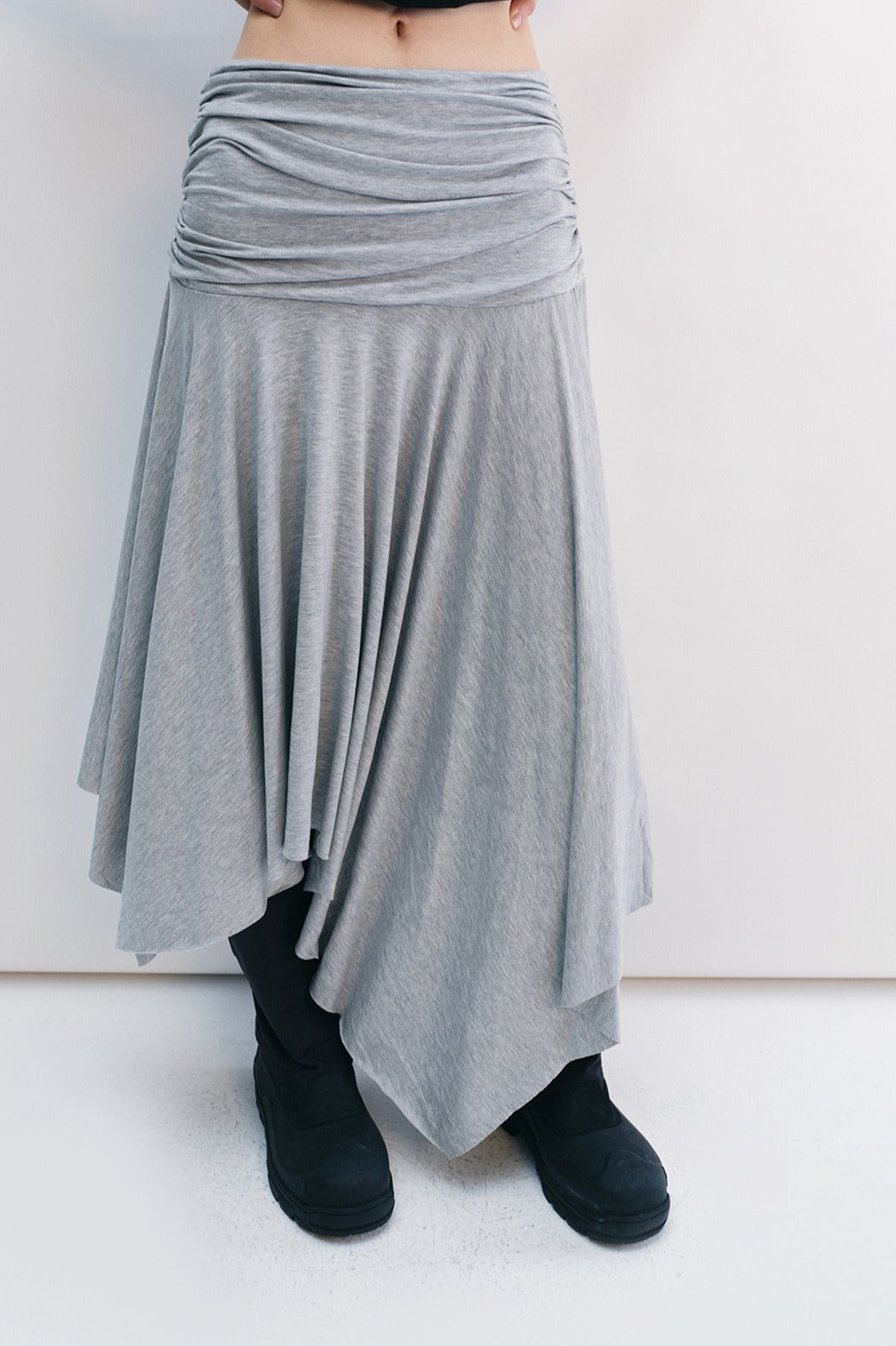 Irregular hem draped effect stretchy skirt | 2 color
