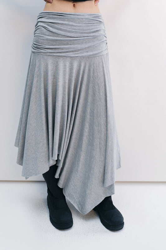 Irregular hem draped effect stretchy skirt | 2 color